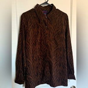 Denim&Co Brown Button Down Shirt with Textured Pattern